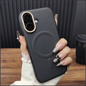 Carbon Fiber Texture Magnetic Case with Gold Camera Accents